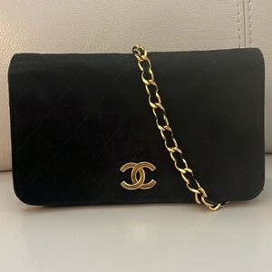 Vintage Chanel Mini Flap Black Suede 24k GP